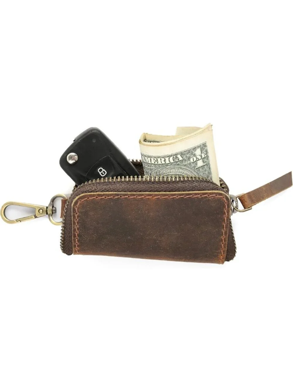 Stylish Leather Coin Purse & Key Pouch with Zipper and Belt Loop - Perfect for